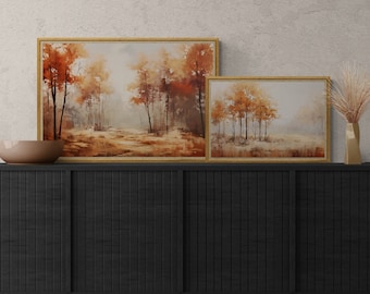 Fall Forest Landscape Art Prints: Muted Colors Set of 2 (Digital Download)