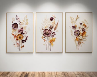 Conjunto de estampados florales de otoño: tonos morados y marrones (descarga digital)