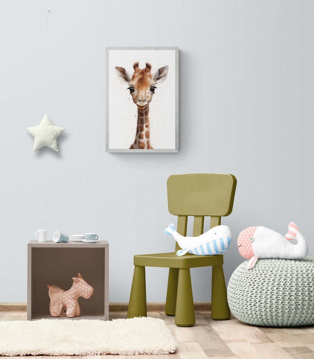 Baby Giraffe Wall Art Minimalist, Nursery Toddler Kids Room Wall Art