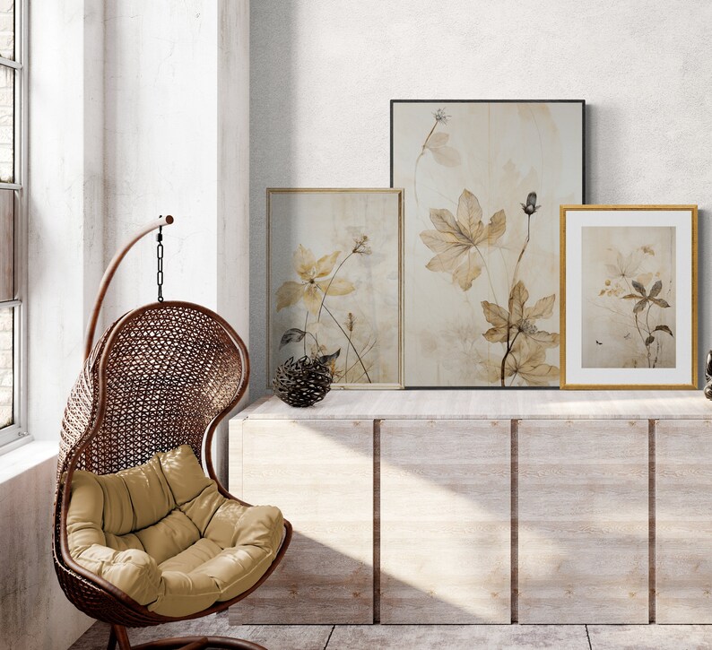 Vintage Botanical Print Set: Leaf & Flower Wall Art (digital Download ...
