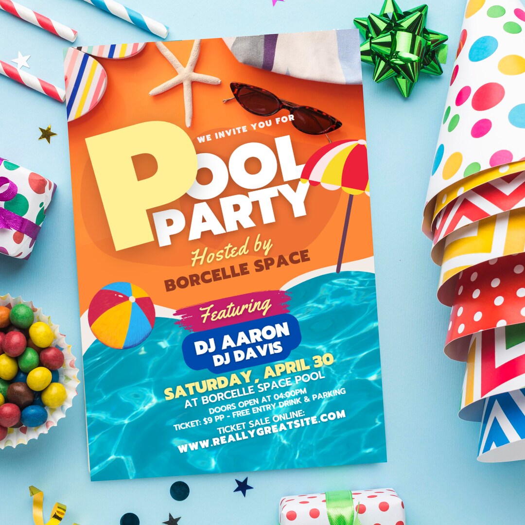 Pool Party Digital Birthday Party Invitation Instant Etsy