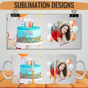 Alles Gute zum Geburtstag Becher, personalisierte Fototasse für Frauen, Geburtstagsgeschenk, Bildertasse, benutzerdefinierte Fototasse, Vorlage für Sublimation mit Namen
