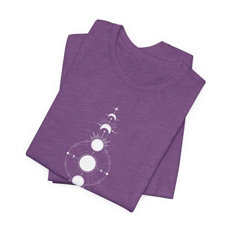 Moon Phases Vertical T-Shirt | Boho Style Lunar Tee | Hippi Inspired Moon Cycle Top | Spiritual Celestial Fashion | Mystical Night Sky Shirt image 7