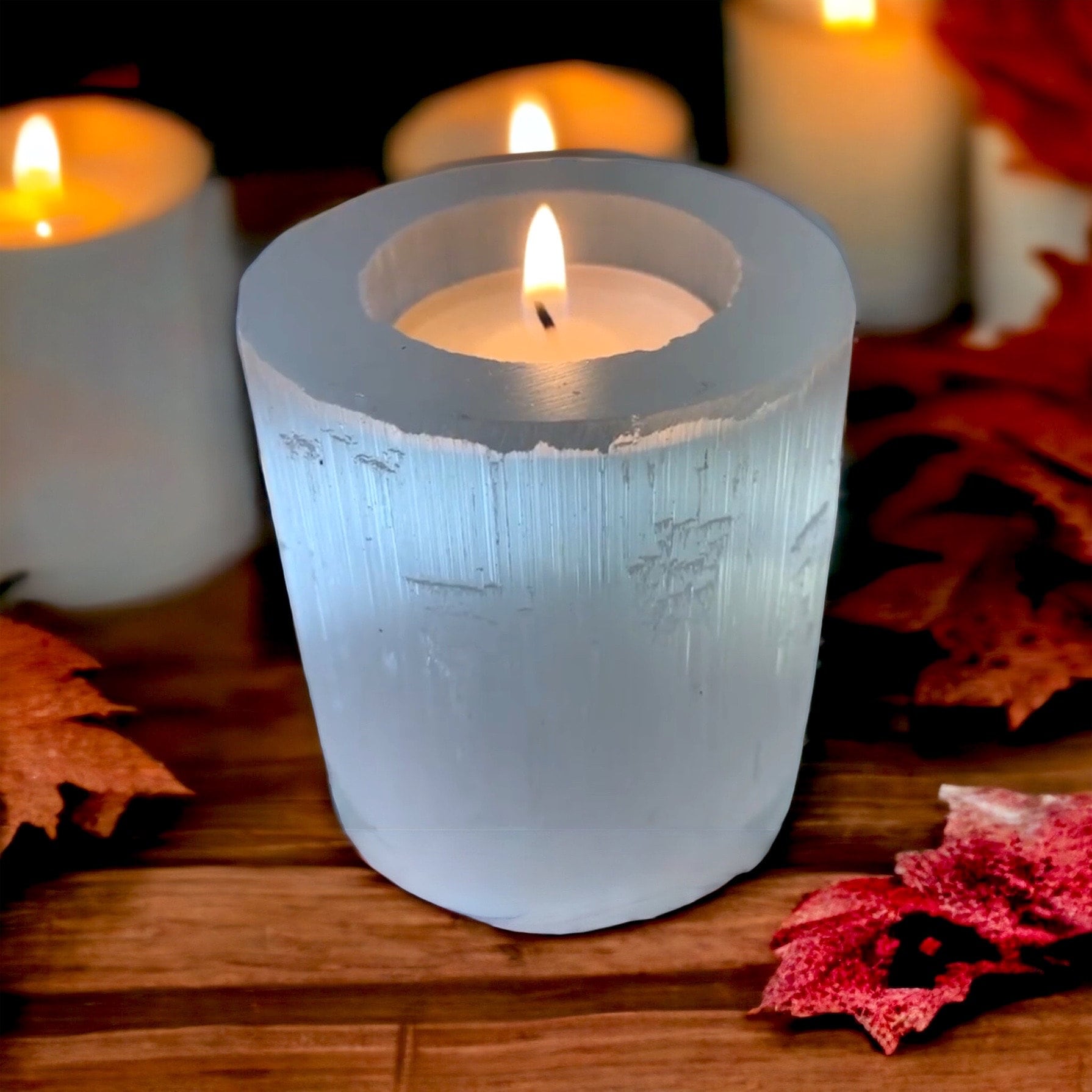CLEANSE & CO★SELENITE CANDLE Selenite Crystal Candle Holder: Cleansing Energy, Meditation Decor
