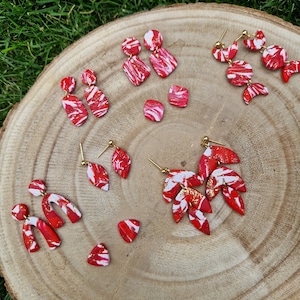 Red marble earrings, polymer clay earrings