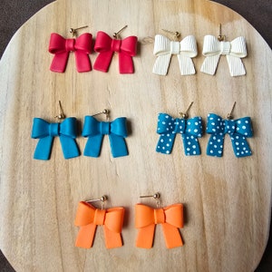 Bow earrings, ribbon polymer clay earrings