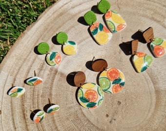 Pendientes de cítricos, pendientes de limón, naranja y lima Pendientes de verano brillantes, pendientes de arcilla polimérica