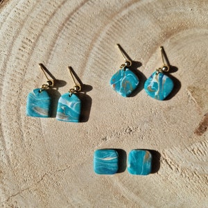 Teal marble earrings, polymer clay earrings