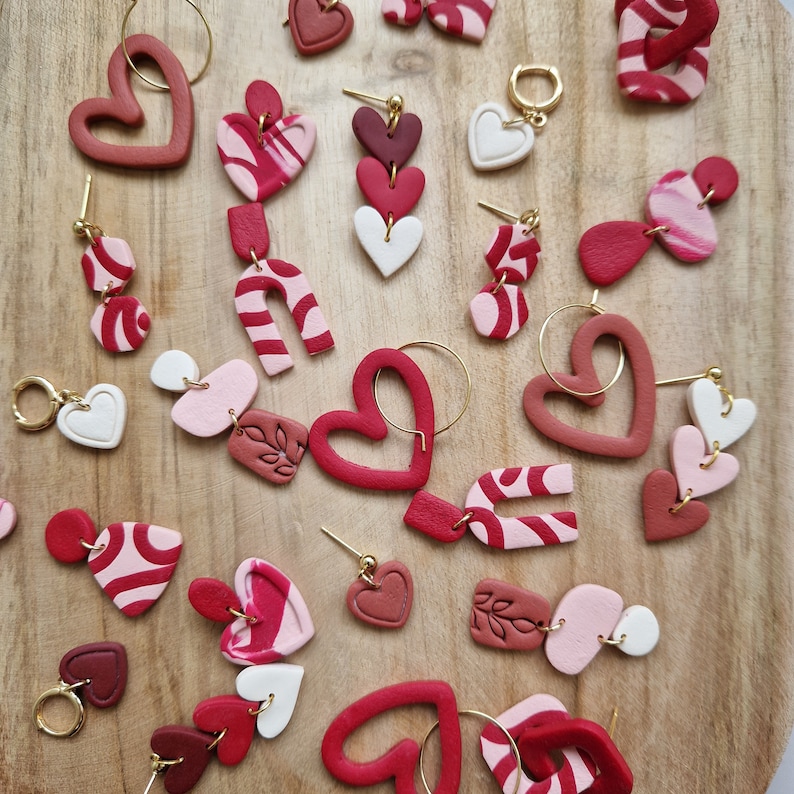 Heart Hoop Earrings, Valentine's Day Earrings, Heart Earrings, Polymer