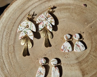 Neutral color marble earrings, polymer clay earrings