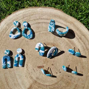 Blue and teal marble earrings, polymer clay earrings