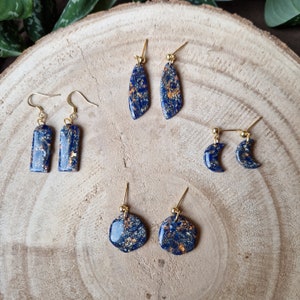 Navy and copper marble earrings, elegant polymer clay earrings