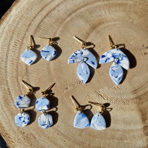 Blue marble earrings, polymer clay earrings