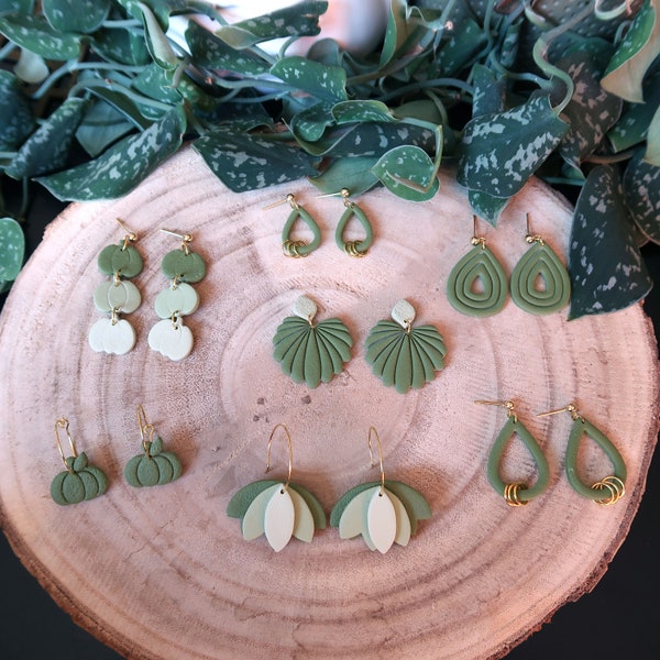 Boucles d'oreilles dégradé vert, boucles d'oreilles citrouille verte, boucles d'oreilles en argile polymère