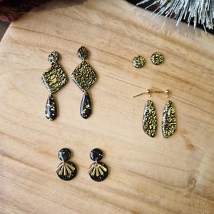 Black and Gold foil earrings, new year&#39;s earrings, party earrings, polymer clay earrings