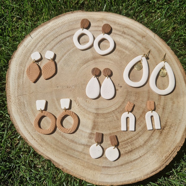 Ivory and beige earrings, elegant polymer clay earrings