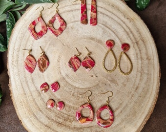 Sunstone earrings, faux gemstone earrings, polymer clay earrings, faux sunstone