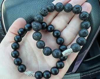 Black Volcanic Lava Rock Bracelet: 10mm Stones ('A' Grade Genuine Lava Rock, Lava Stone Bracelet, Stretch Bracelet, Lava Crystal Bracelet
