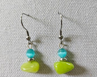 Lime green and teal dangle earrings