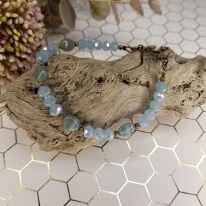 Oval blue gray bead bracelet, light blue beads bracelet, Czech blue beads bracelet, blue unisex bracelet, adjustable unisex bracelet