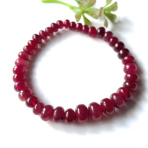 AAA+Natural Ruby Smooth Beads Bracelet, Size-5/7 MM, Red Ruby Bracelet, Ruby Beaded Bracelet, July Birthstone Gift