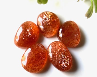 5 Natural Sunstone Cabochons, AAA Grade, Smooth Gemstone (14-12 MM)