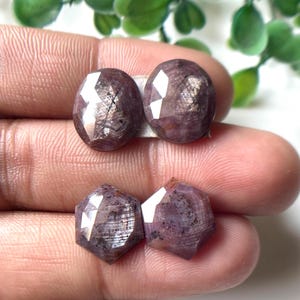 2 Match Pair, Natural Sheen Sapphire Rose Cut Pair, 15x10-12x10 MM-Sapphire Flat Back Pair, Sheen Sapphire Gemstone, Earring Set Pair Stone,