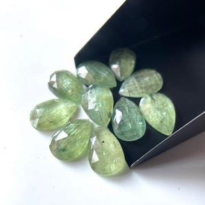 10Pieces, AAA+Green Kyanite Rose Cut Gemstone, 12x8MM~Green Kyanite Flat Back Gemstone, For Ring, Pendant And Jewellery Making, Gift For Her