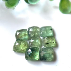8 Pieces, AAA+Green Kyanite Rose Cut Gemstone, 7x7 MM~Green Kyanite Flat Back Gemstone, For Ring, Pendant And Jewellery Making, Gift For Her
