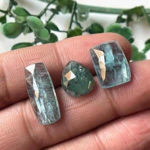 3 Pieces~Natural Kyanite Rose Cut Gemstone, Size-12-20 MM, AAA+Quality Kyanite Faceted Gemstone, Flat Back Kyanite, For Jewelry Making