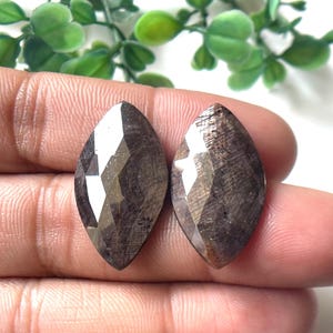 Match Pair~Natural Ruby Sheen Sapphire Rose Cut Pair, Size-28x10 MM-Sapphire Faceted Flat Back, Sheen Sapphire Pair, September Birthstone
