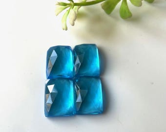 2 paia di pietre preziose taglio rosa di calcedonio blu, rettangolari, 14 x 10 mm