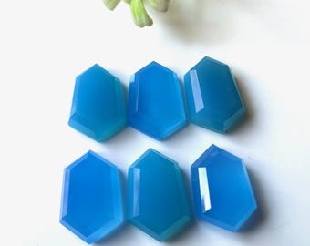 8 AAA Blue Chalcedony Gemstones, Hexagon Rose Cut, 18x12mm