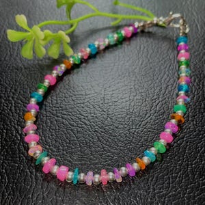 AAA+Multi Color Ethiopian Fire Opal Bracelet, 4/5 MM, Ethiopian Opal Smooth Beaded Bracelet, October Birthstone, Opal Jewelry-Gift For Women