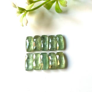 10 Pcs High Quality Natural Green Mint Kyanite RoseCut Gemstone, 5x10MM, FlatBack Kyanite, Cushion Shape, Hand Cut Stone For Jewelry Making