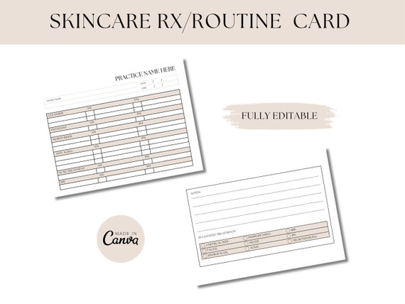 Editable Esthetician and Medspa Skincare Routine Rx Card Template