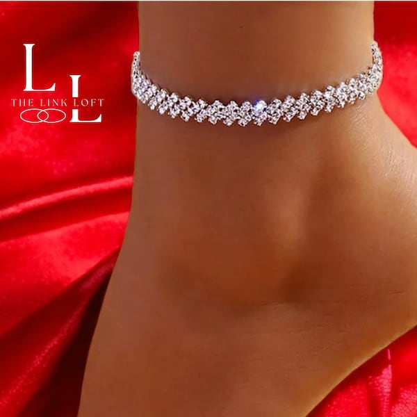 Bracelet de cheville en diamant scintillant pour femmes, bracelet en argent diamant, bracelet en or diamant, cadeau pour elle, bijoux minimalistes, cadeau de femme