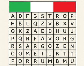 Recherche de mots en italien : lot pour débutants - 20 énigmes de recherche de mots thématiques pour maîtriser le vocabulaire italien de base