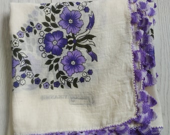 Tradital Turkish Oya Thin Headscarf, Traditional Turkish Handmade Oya Scarf, Vintage Yazma Yemeni, 4 Side Frame Oya Embroidered