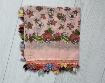 Special Price Tradital Turkish Oya Thin Headscarf, Traditional Turkish Handmade Oya Scarf, Vintage Yazma Yemeni, 4 Side Frame Oya Embroidere