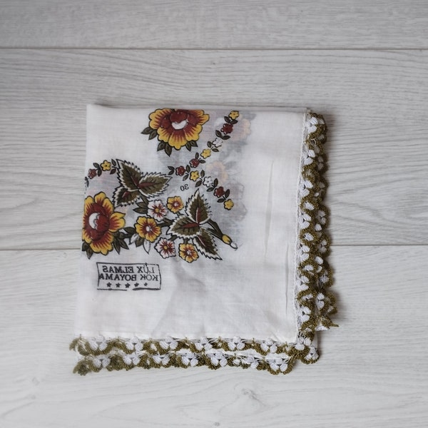 Tradital Turkish Oya Thin Headscarf, Traditional Turkish Handmade Oya Scarf, Vintage Yazma Yemeni, 4 Side Frame Oya Embroidered