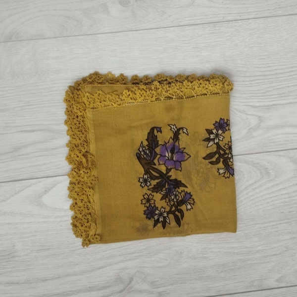 Tradital Turkish Oya Thin Headscarf, Traditional Turkish Handmade Oya Scarf, Vintage Yazma Yemeni, 4 Side Frame Oya Embroidered