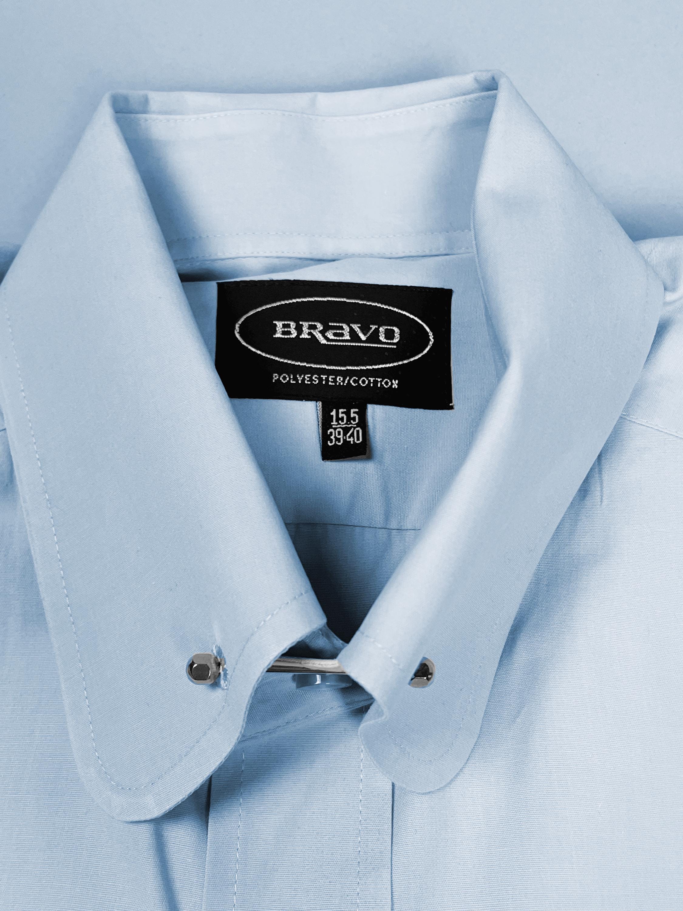 Men's 1960s Style Pin Through Collar, French-Cuffed Dress Shirt by BRAVO (M)