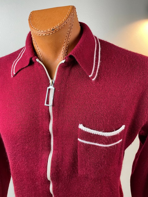 Vintage Men's 1960s Mod Sweater, Red, Zipper Fron… - image 4