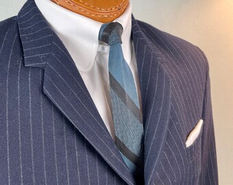 Vintage 1960s Hardy Amies Mens Suit Dark Blue Wool Pinstripe