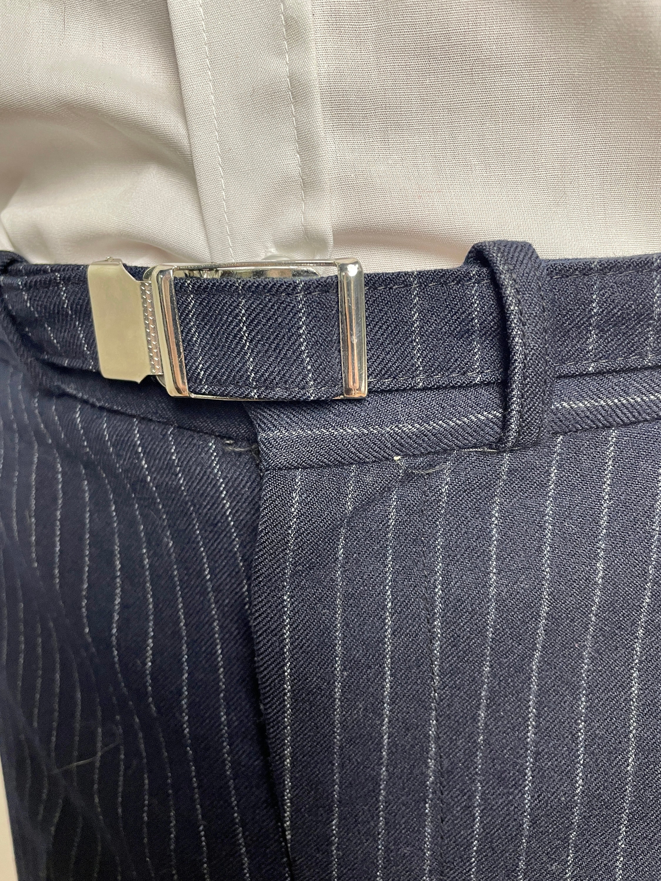 Vintage 1960s Hardy Amies Mens Suit Dark Blue Wool Pinstripe