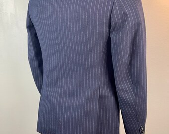 Vintage 1960s Hardy Amies Mens Suit Dark Blue Wool Pinstripe