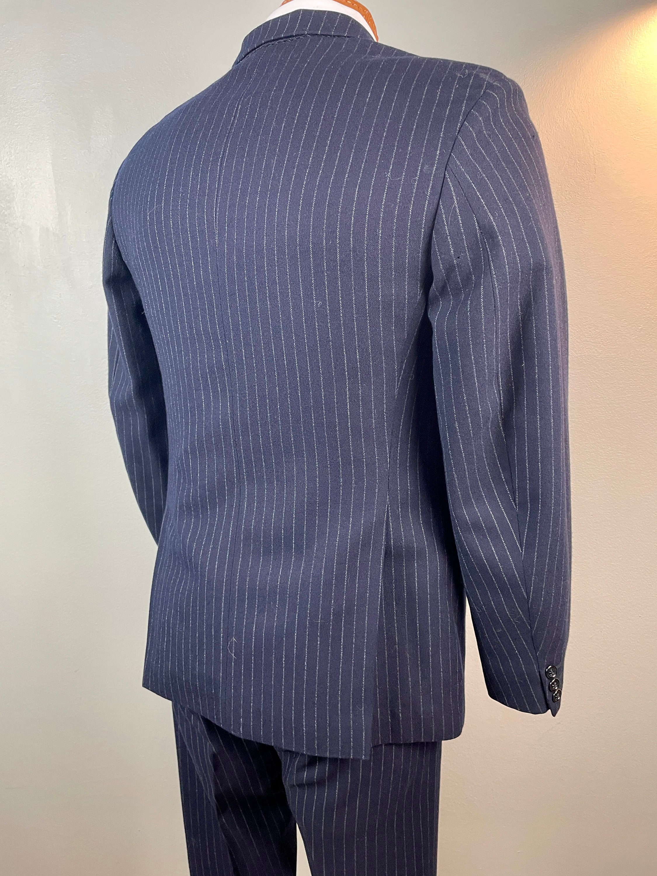 Vintage 1960s Hardy Amies Mens Suit Dark Blue Wool Pinstripe Vintage 1960s Hardy Amies Mens Suit Dark Blue Wool Pinstripe