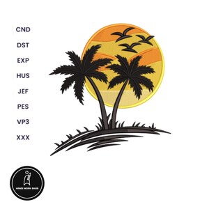 Sunset with Palm Trees Embroidery Design Embroidery Summer Embroidery Designs Sunset with Palm Trees Instant Download
