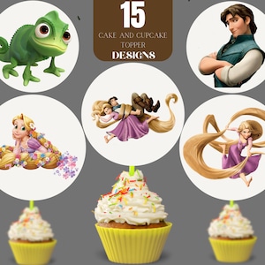 Enredado Rapunzel Cake topper Png Clipart Bundle, Rapunzel topper pdf jpg archivo, Logo chracters Topper, Enredado Rapunzel Baby Shower topper